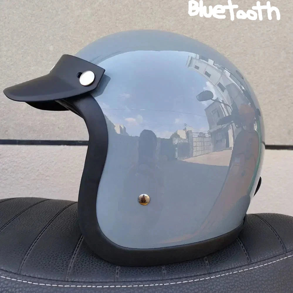 TT&CO Vintage 3/4 Motorcycle Helmet with Bluetooth - DOT & ECE Certified - Lightweight Fiberglass Open Face Helmet