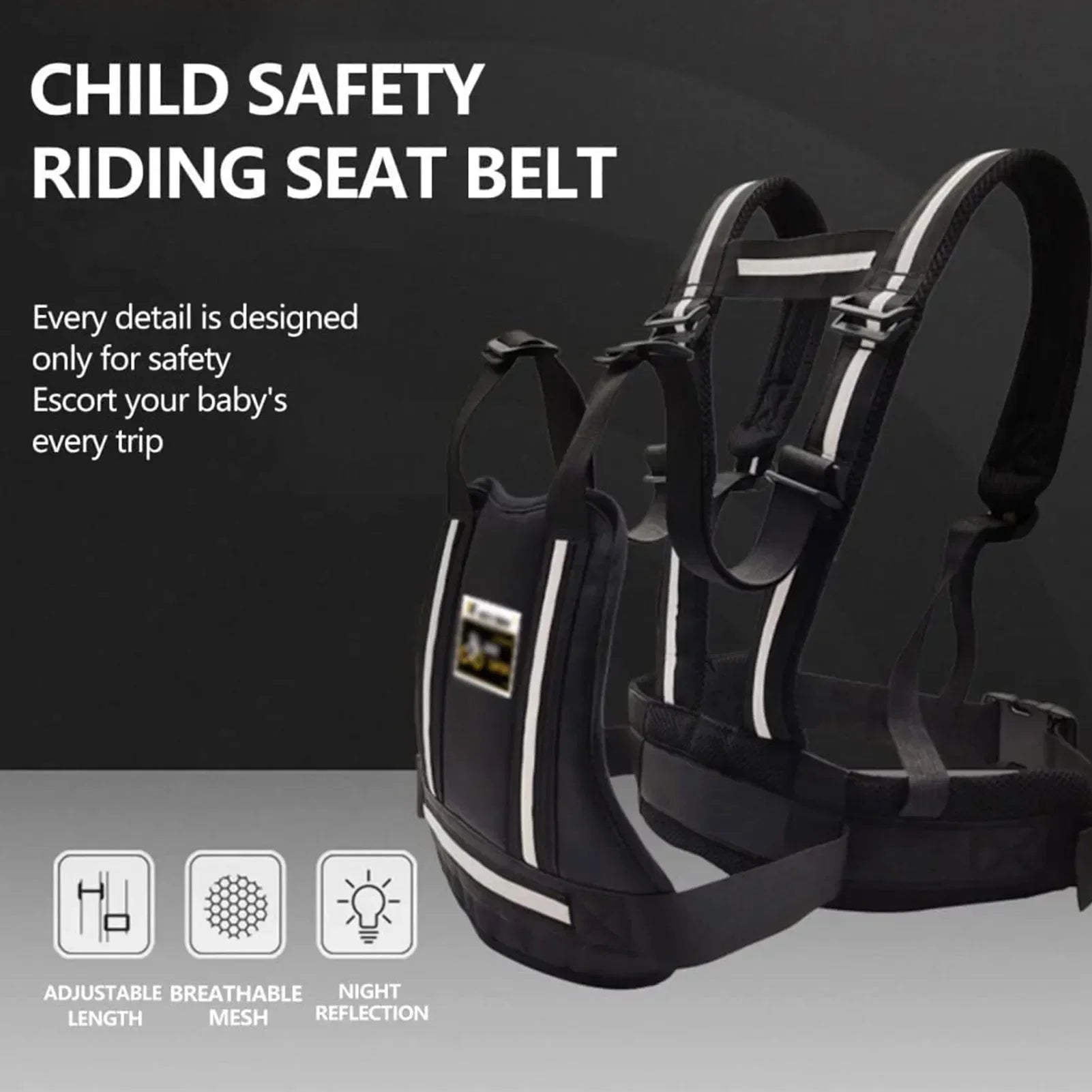 Kids Adjustable Motorcycle Safety Belt | Reflective Rear Seat Grab Handle & Breathable Harness | Anti-Drop Protection