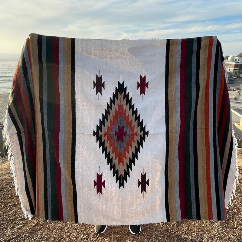 Mexican Serape Inspired Blanket - Vibrant Striped Pattern - Great for Outdoor Adventures - Picnics or Home Use