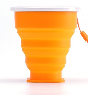 Folding Silicone Cup with Stainless Steel Rim and Plastic Lid - Portable and Durable