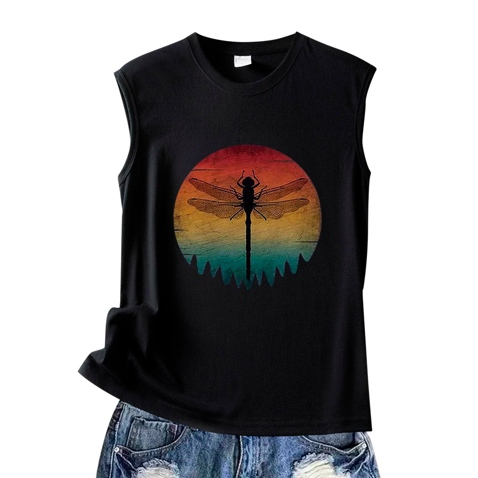 Women's Dragonfly Graphic Print Tank Top - Loose Fit - Sleeveless - Comfortable - Basic Vacation Shirt