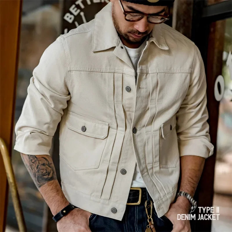 Maden Vintage-Inspired Denim Jacket for Men - Slim Fit and Classic Style