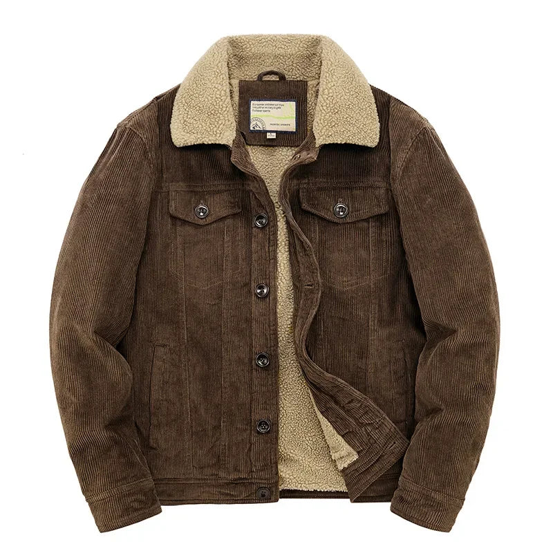 Men’s Fleece-Lined Corduroy Jacket | Padded Zip Parka Coat for Winter