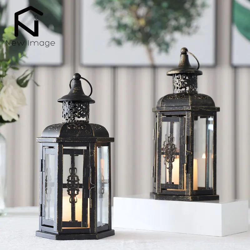 Vintage Nordic Iron Candle Holder Lanterns - Black and White Hanging Lanterns for Home Decor, Weddings, and Aesthetic Room Decoration