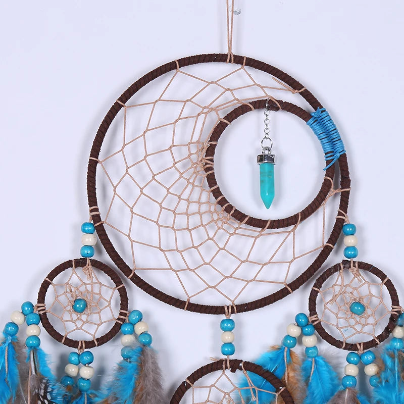 Handmade Indian Dreamcatcher with Rattan Bead Feathers - Bohemian Style Dreamcatcher