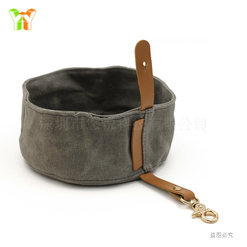 Collapsible Waterproof Dog Bowl with Leather Trim - 1000ML Capacity - Easy to Clean and Carry