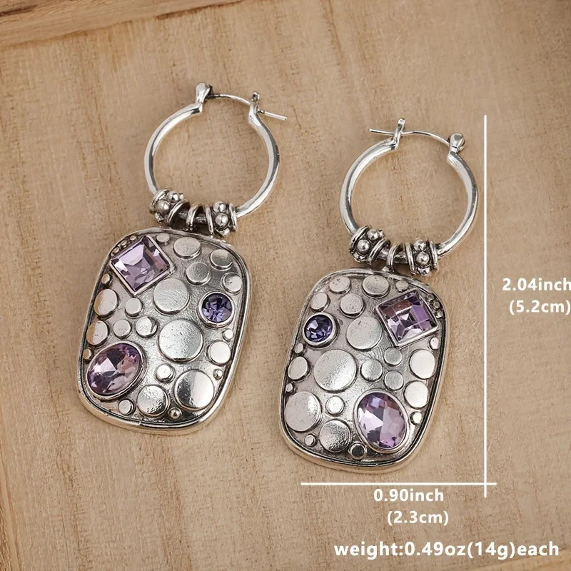 Vintage-Inspired Purple Geometric Drop Earrings - Stylish Square Design for Women’s Accessories