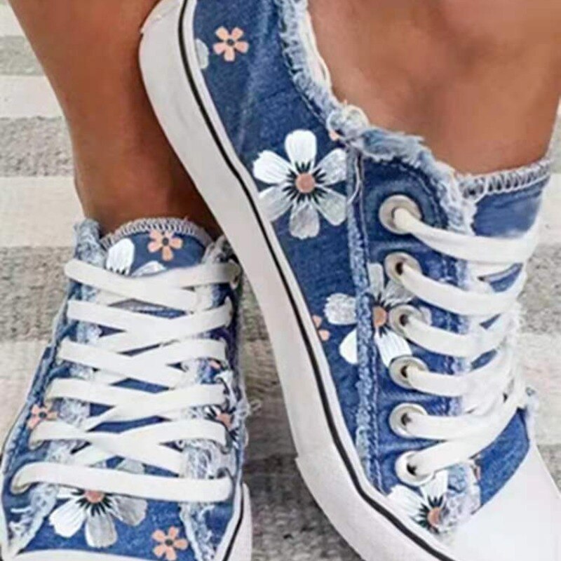 Vintage Lace-up Canvas Denim Shoes for Women - Comfortable and Stylish Footwear