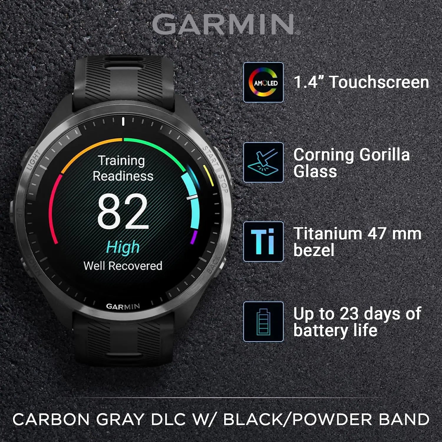 Garmin Forerunner 965 Premium GPS Smartwatch - 47mm AMOLED Touchscreen, Ideal for Running & Triathlon, Long Battery Life, Multi-Band GNSS & SatIQ Technology, Includes Black Earbuds