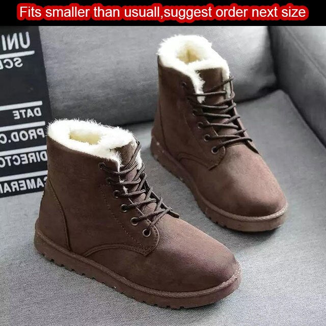 Warm and Stylish Women's Leather Lace-Up Snow Boots with Faux Fur Lining