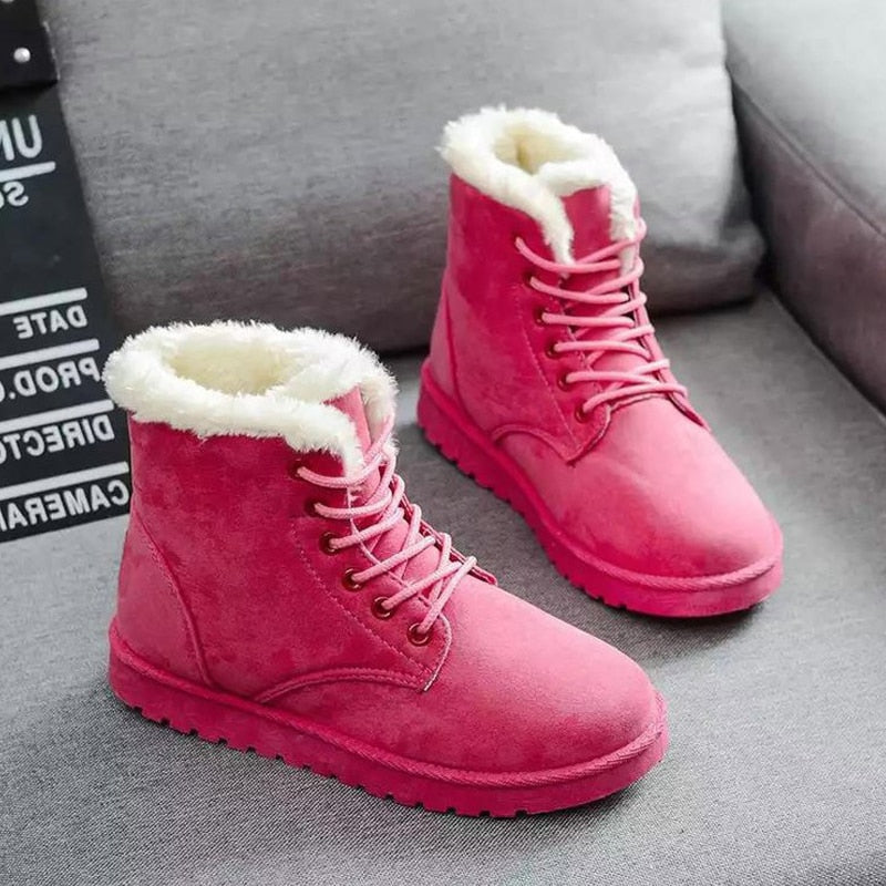 Warm and Stylish Women's Leather Lace-Up Snow Boots with Faux Fur Lining