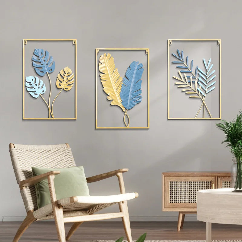 Morandi Color Leaf Metal Wall Hanging Art - Elegant Modern Home Decor