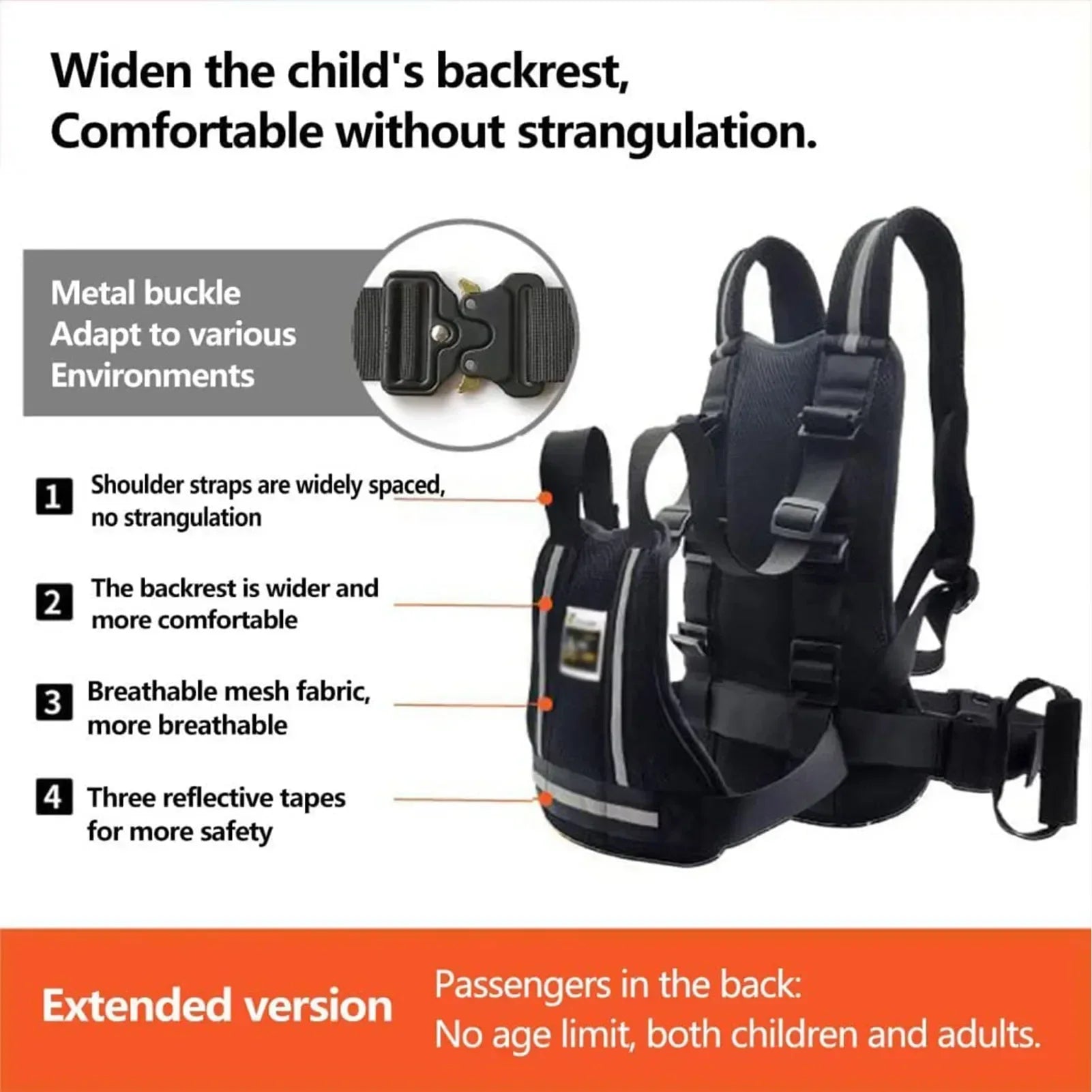 Kids Adjustable Motorcycle Safety Belt | Reflective Rear Seat Grab Handle & Breathable Harness | Anti-Drop Protection