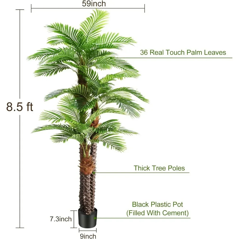 8.5ft Tall Artificial Palm Tree - Triple Phoenix & Golden Cane Design | Stunning Indoor/Outdoor Decor for Patios, Poolside, and Homes