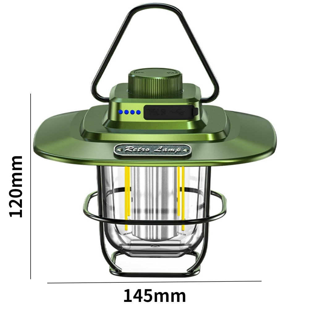 Retro Dimmable LED Waterproof Camping Lantern with USB Port To Charge Devices 4500mAH Battery Emergency Light Rechargeable