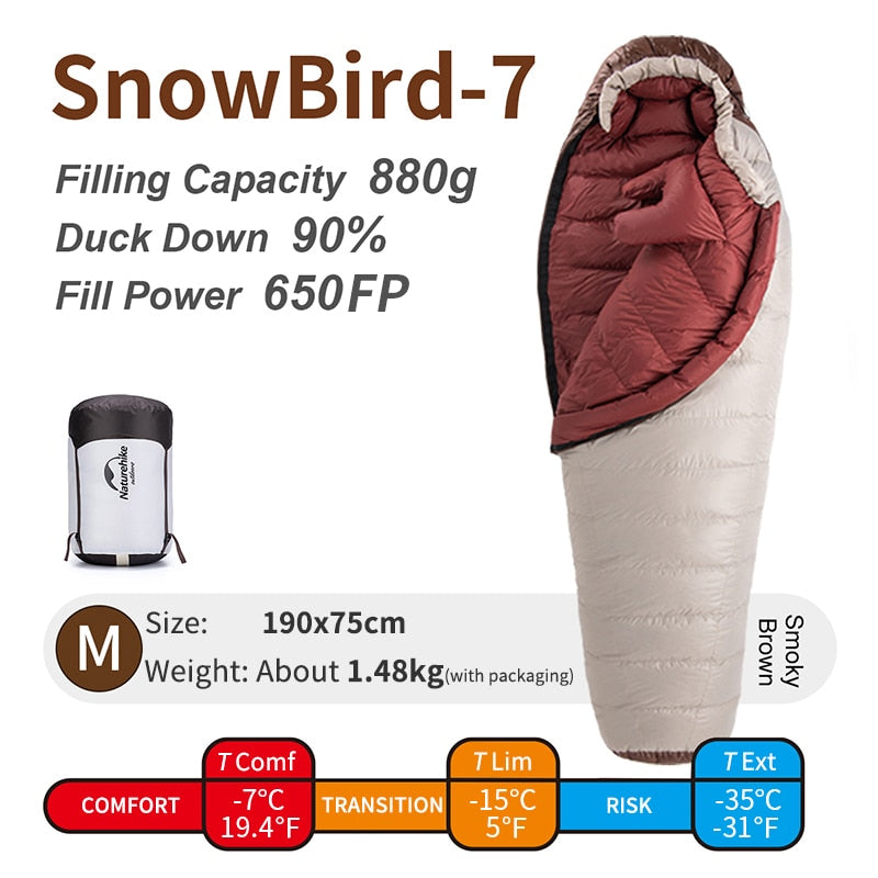 Naturehike Snowbird Mummy Down Ultralight Sleeping Bag - 3 Season Camping Gear with Duck Down Insulation