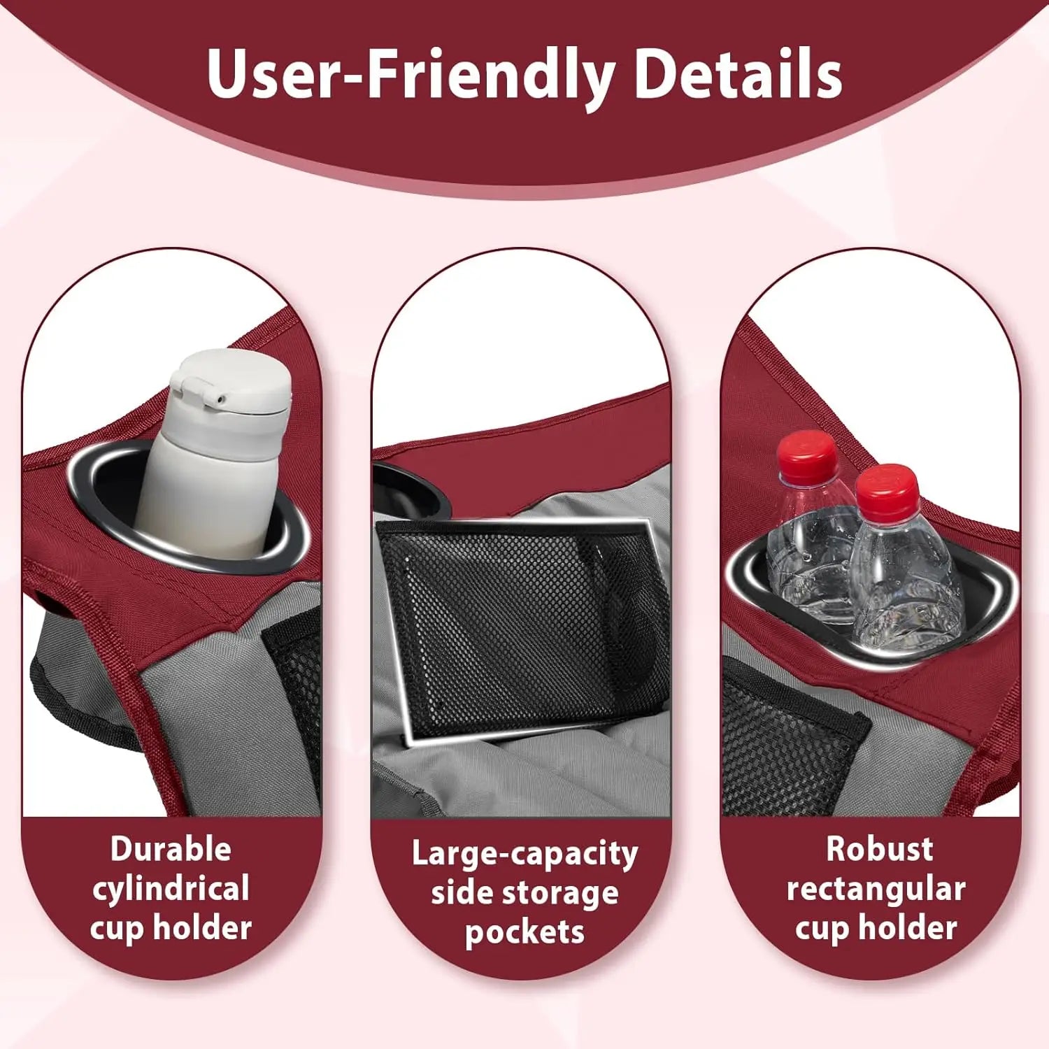 Heavy Duty Portable Camping Chair with Cup Holder, Side Pocket and Carry Bag - Can Support Up To 400lbs