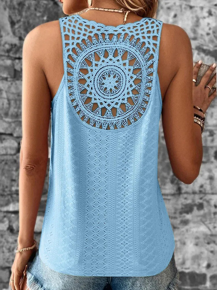 Vintage-Inspired Lace Back V-Neck Tank Top for Women - Comfy and Stylish - Multiple Colors Available