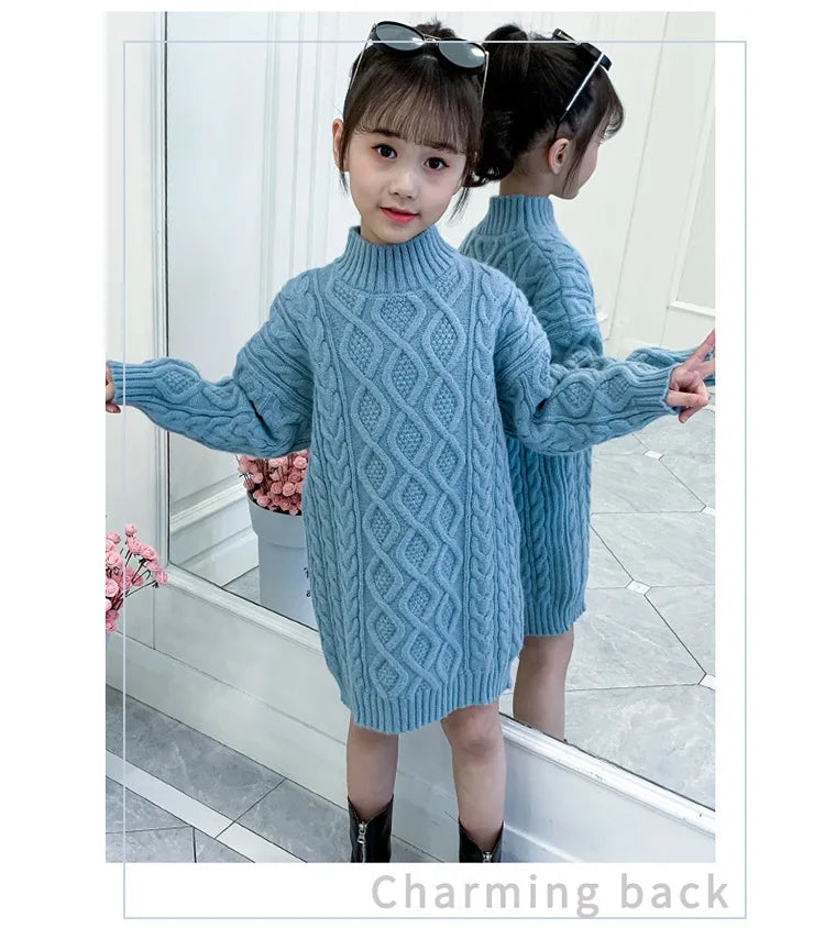 Long Knitted Sweater for Girls Ages 3-13 | Cozy Autumn and Winter Wool Blend Fashion