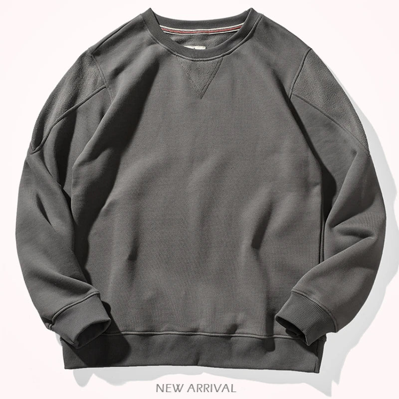 Men's Heavyweight Cotton Pullover Sweater | Autumn Round Neck Casual Top