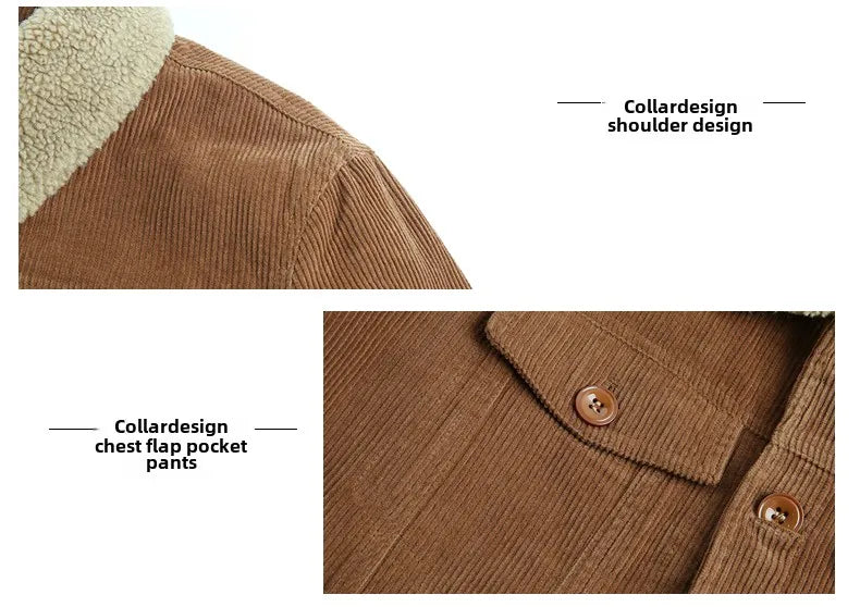 Men’s Fleece-Lined Corduroy Jacket | Padded Zip Parka Coat for Winter