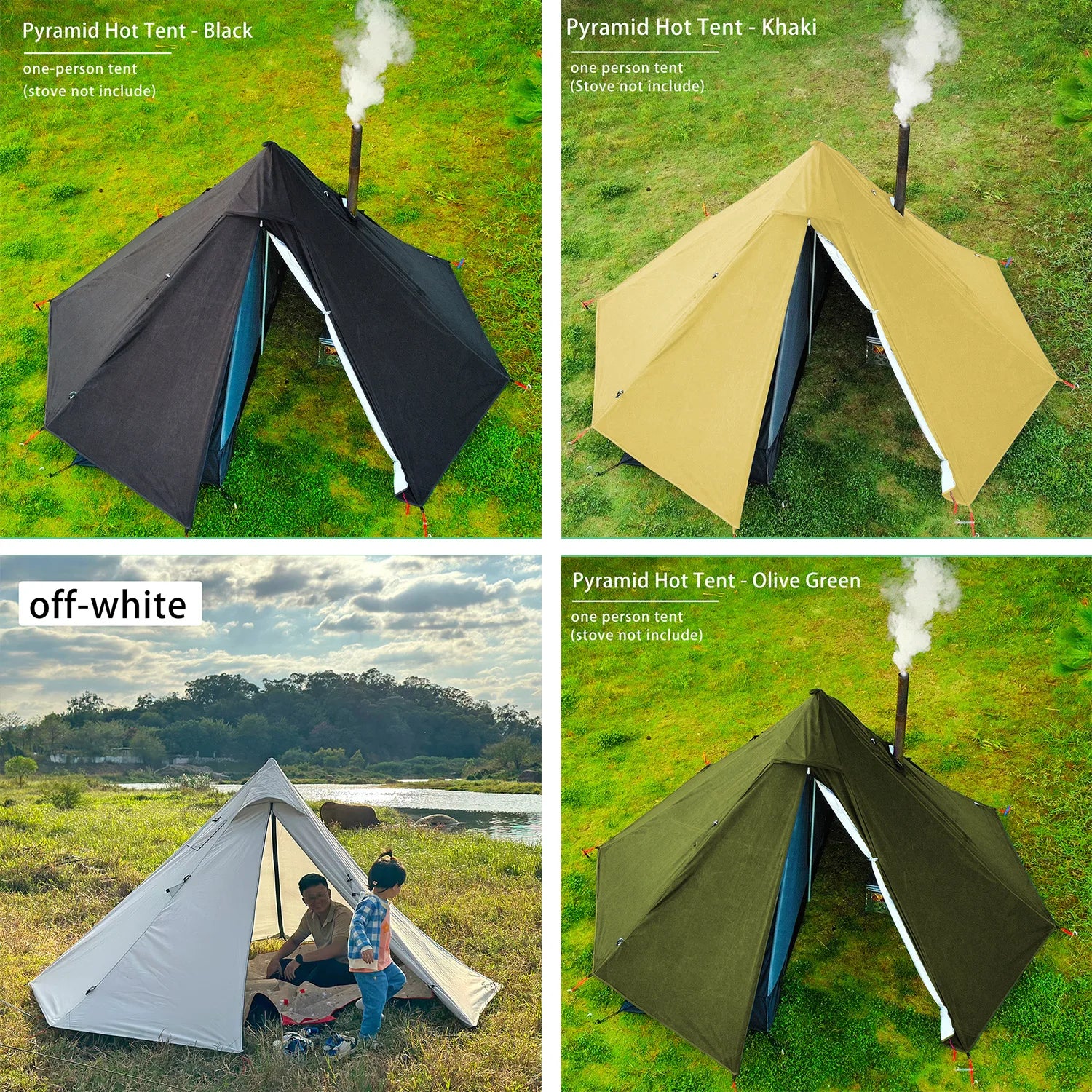 HIDE WALKER Waterproof Lightweight Pyramid Camping Tent with Chimney Hole - 1 Person Tipi for Outdoor Camping