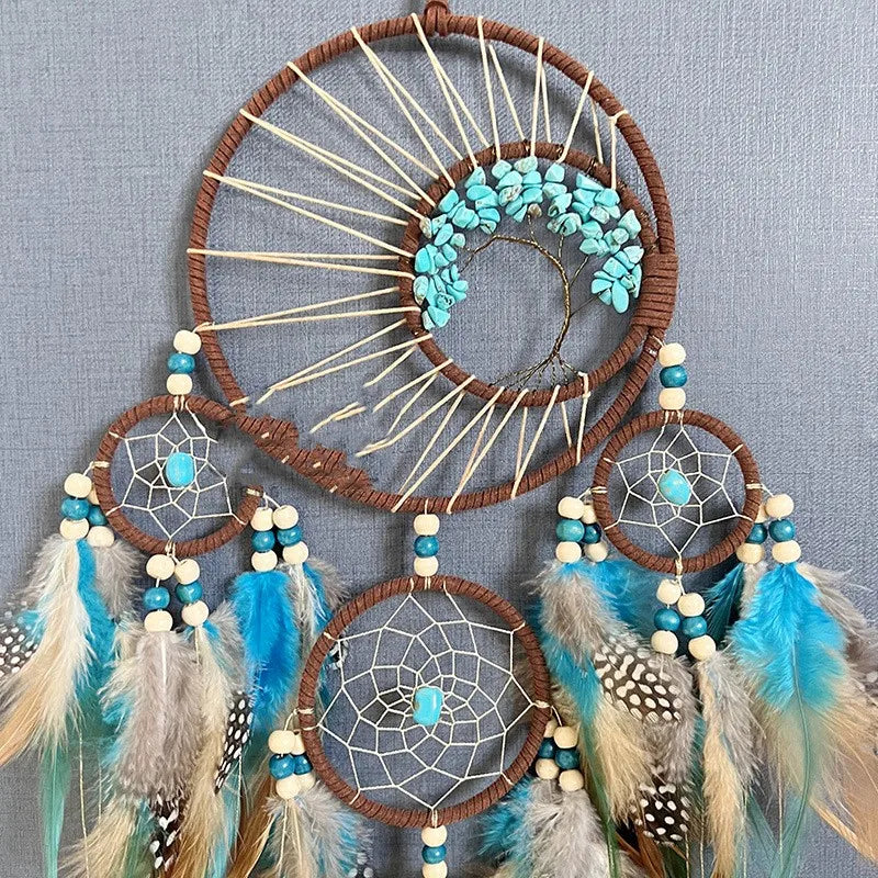 Turquoise Retro Dreamcatcher - Handcrafted Indian Natural Stone Wall Ornament for Peaceful Sleep and Positive Energy – Promotes Calmness Creativity and Communication