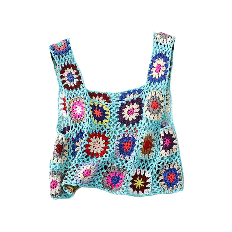 Lamuusaa Summer Beachwear Crochet Crop Top with Floral Pattern and Adjustable Sleeveless Design for Women