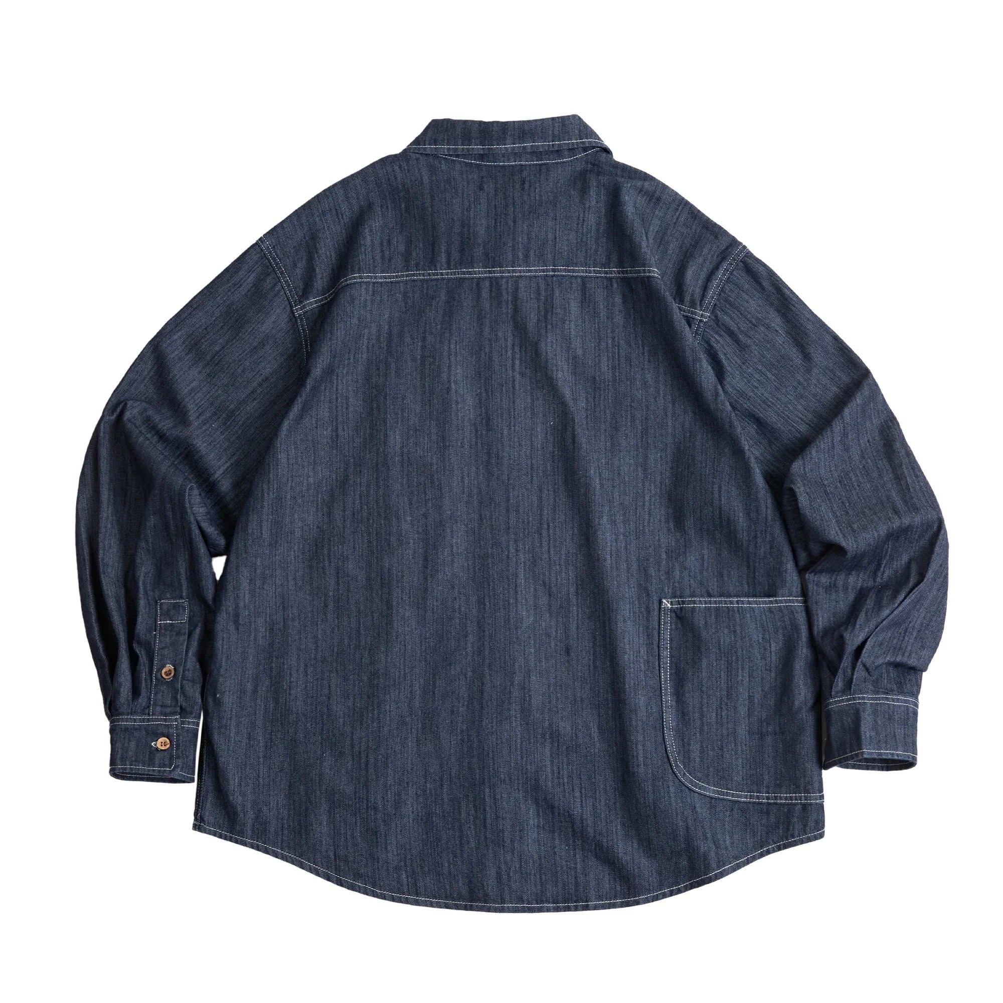 Maden Men's Washed Denim Shirt with Large Pockets - Classic Button-Down Long Sleeve Workwear Top