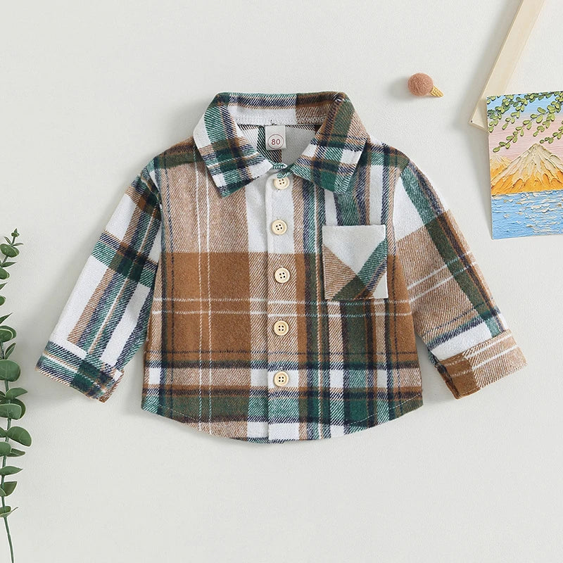 Baby Boy Plaid Flannel Shacket Shirt Jacket for Toddlers 1 - 5 Years Old - Stylish Lightweight Outfit for Autumn and Spring