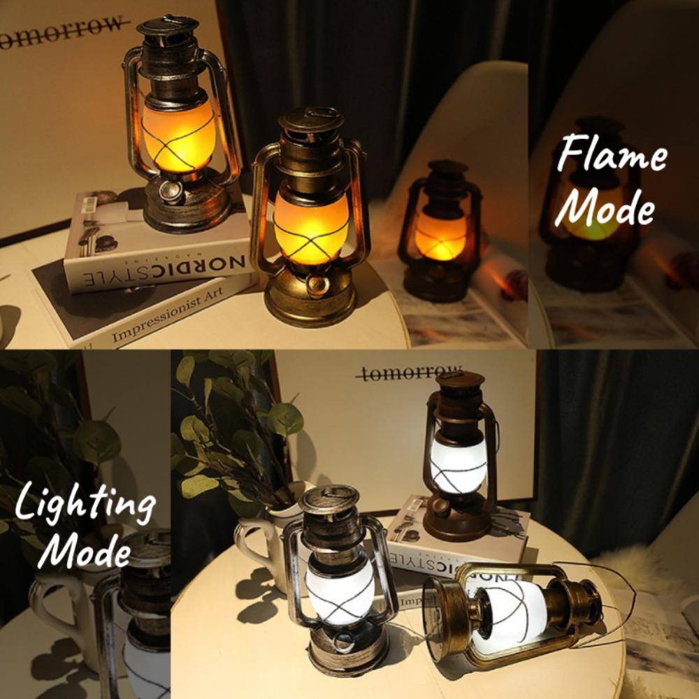 Vintage Waterproof LED Camping Lantern Durable Iron and PVC Construction Flame and Lighting Modes