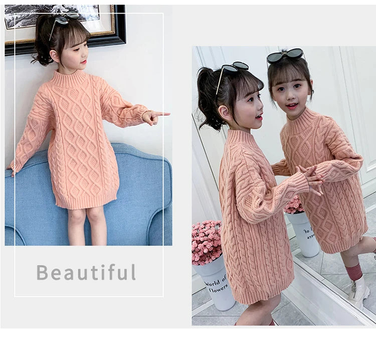 Long Knitted Sweater for Girls Ages 3-13 | Cozy Autumn and Winter Wool Blend Fashion