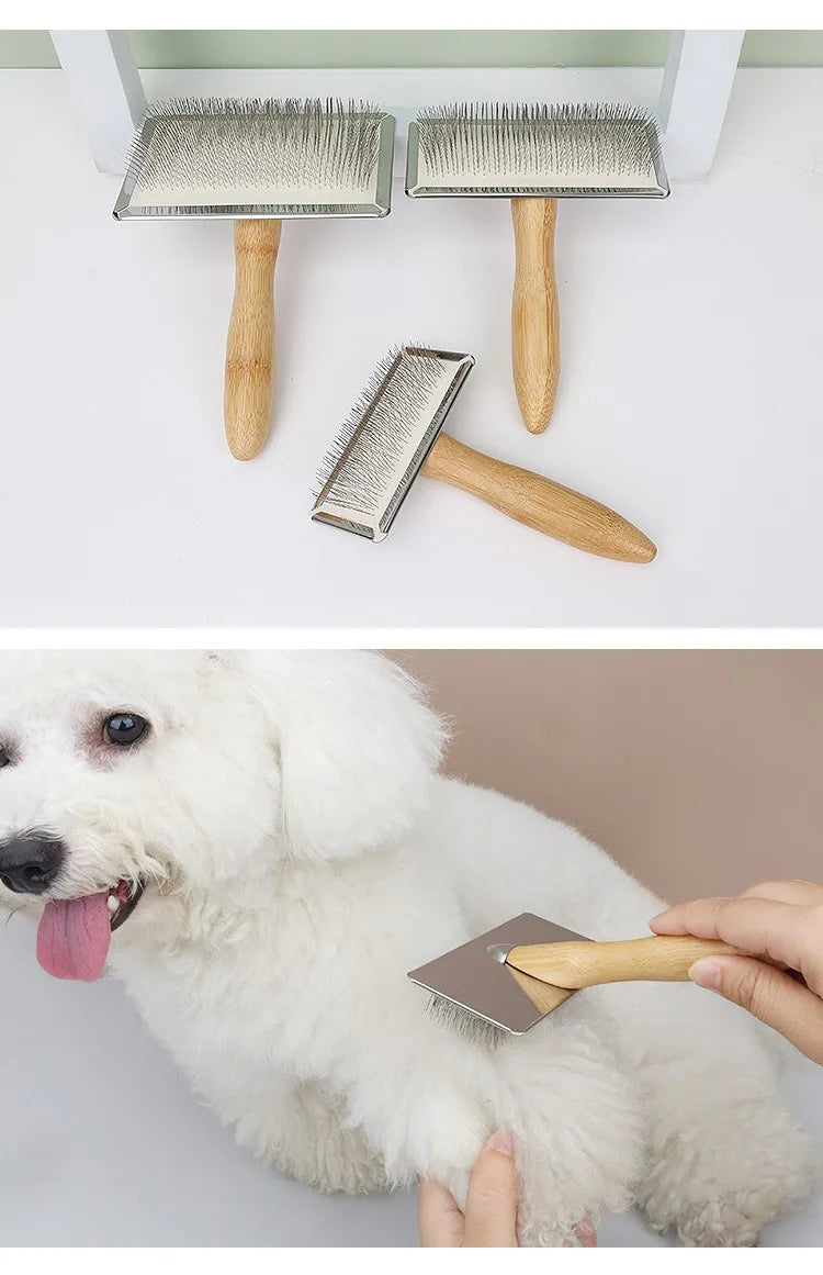 Eco-Friendly Bamboo Dog Comb and Cat Grooming Brush | Stainless Steel Knot Remover and Massage Tool for Dogs and Cats