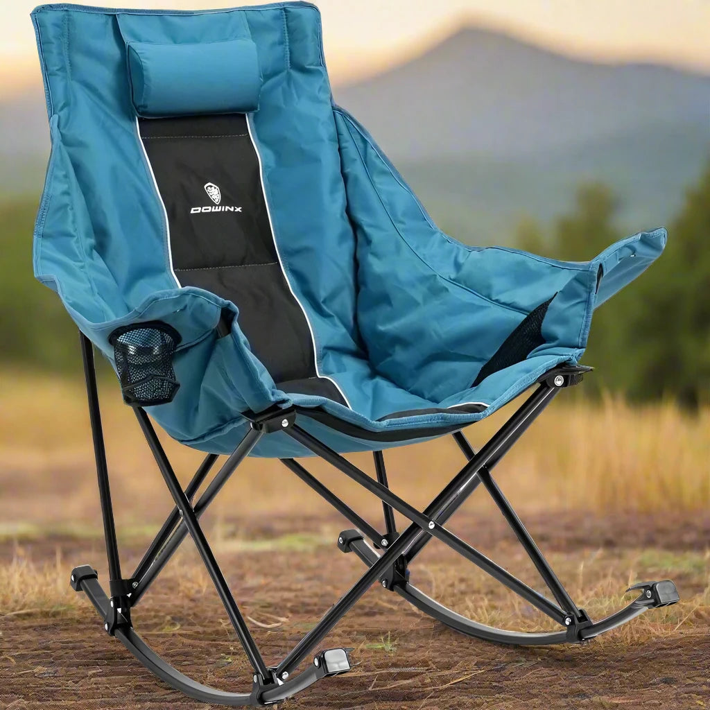 Oversized Portable Rocking Camping Chair with Full Padding, High Back Support, Side Storage Pocket & Carry Bag – Ideal for Outdoor & Patio Relaxation