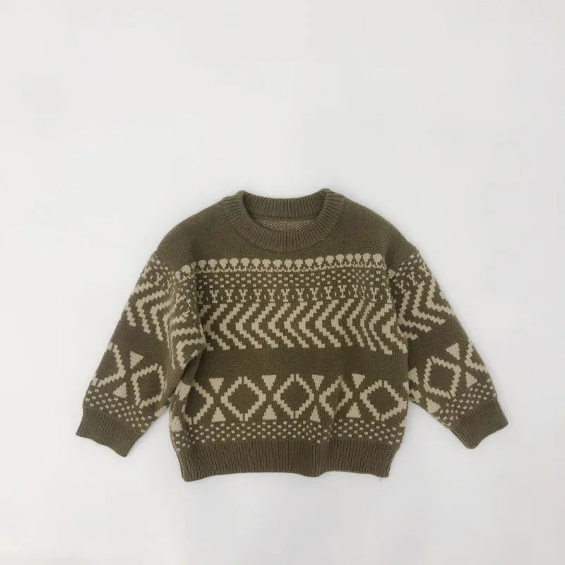 Thick Warm Jacquard Sweater for Kids | Geometric Knitted Pullover for Boys and Girls