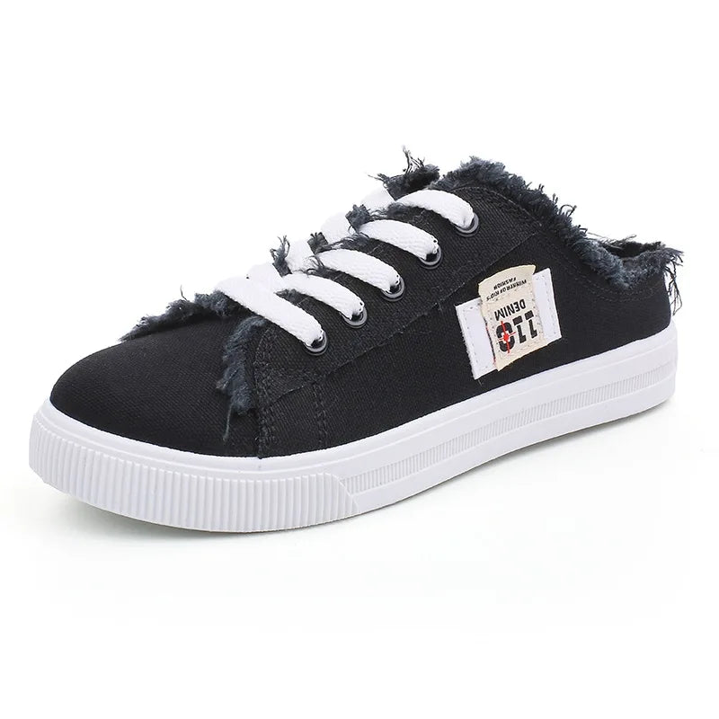 Women's Denim Canvas Shoes - Flat and Feminine Sneakers - Perfect for Casual Wear