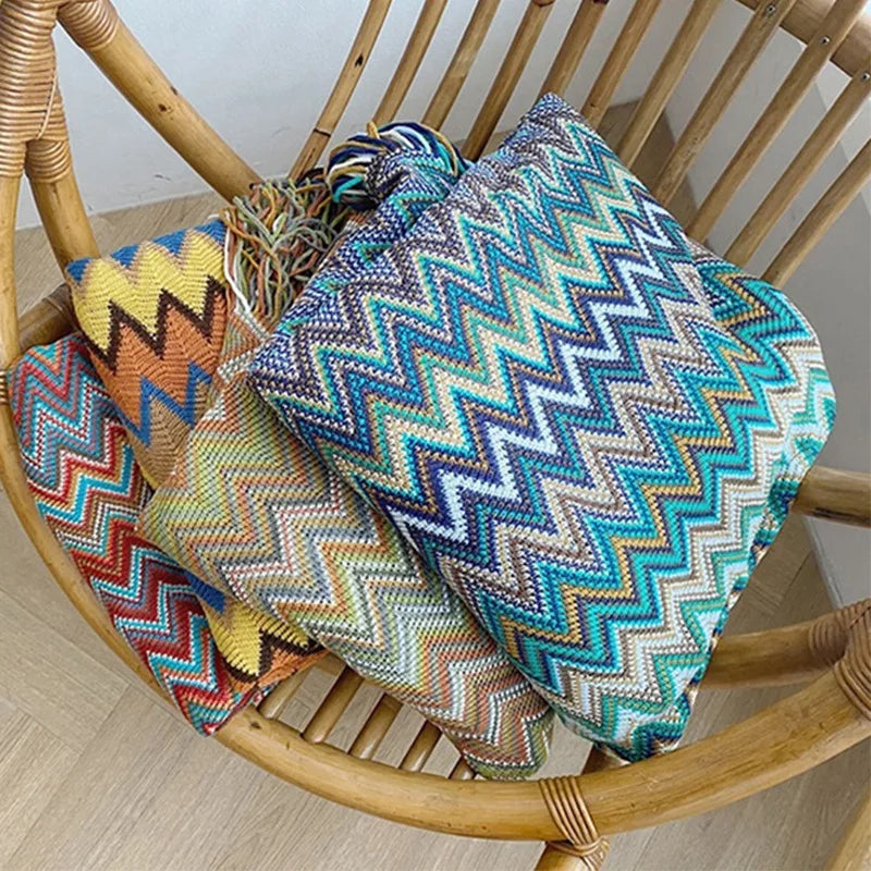 Soft and Stylish Bohemian Geometric Throw Blankets with Tassels and Pillowcases - Ideal for Home Decor - Bedding - Travel Accessory