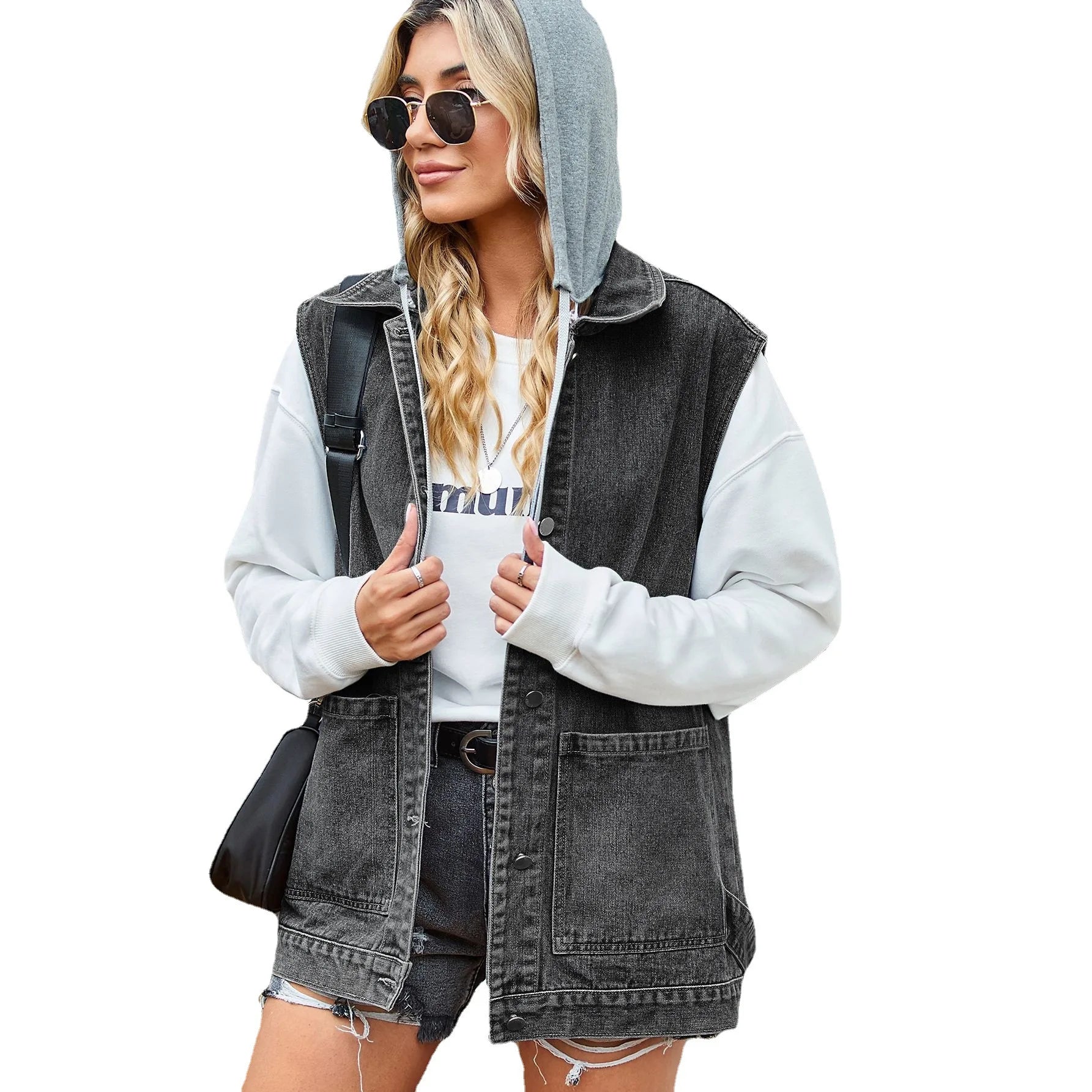 Women's Classic Denim Vest with Turn Down Collar - Button-up Closure and Functional Pockets - Soft and Breathable Cotton Fabric - Available in Sizes S-XL