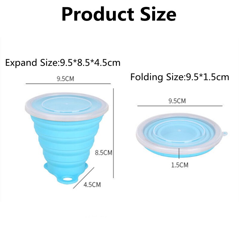 Folding Silicone Cup with Stainless Steel Rim and Plastic Lid - Portable and Durable