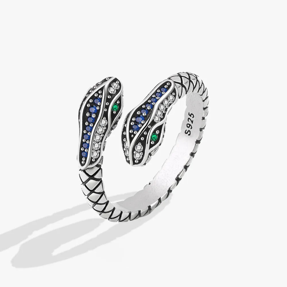 Retro-Chic Snake Ring with Green Eye CZ Stone in 925 Sterling Silver for Women