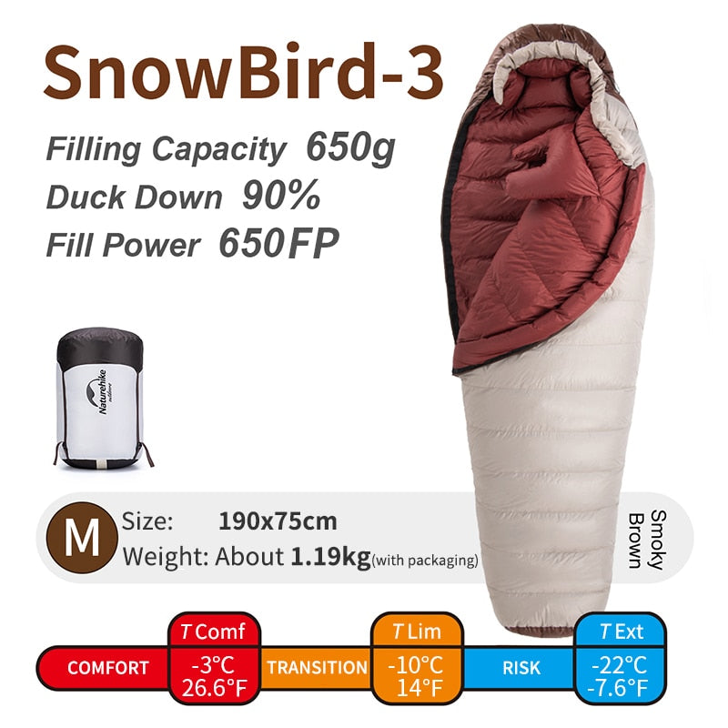 Naturehike Snowbird Mummy Down Ultralight Sleeping Bag - 3 Season Camping Gear with Duck Down Insulation