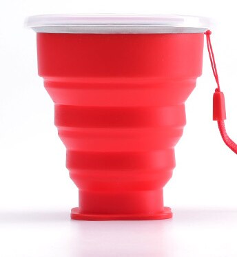 Folding Silicone Cup with Stainless Steel Rim and Plastic Lid - Portable and Durable