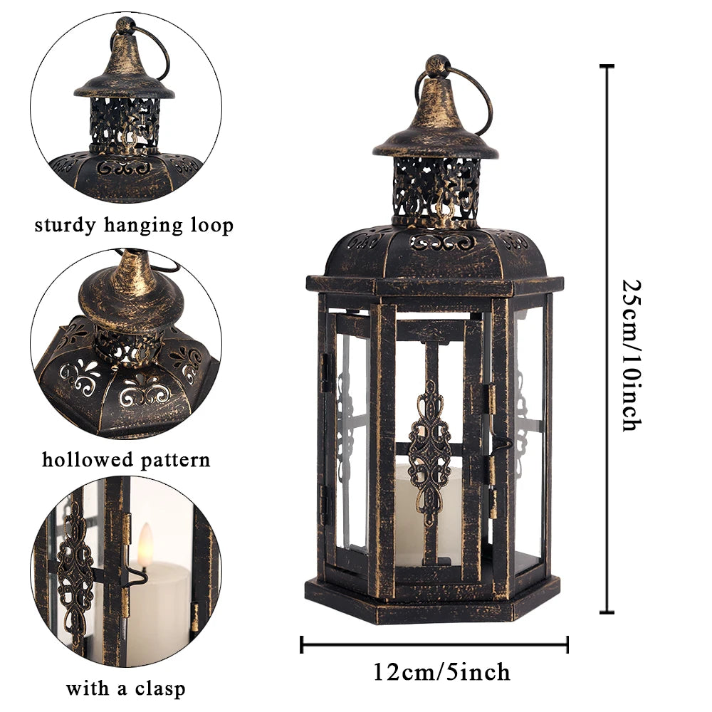 Vintage Nordic Iron Candle Holder Lanterns - Black and White Hanging Lanterns for Home Decor, Weddings, and Aesthetic Room Decoration