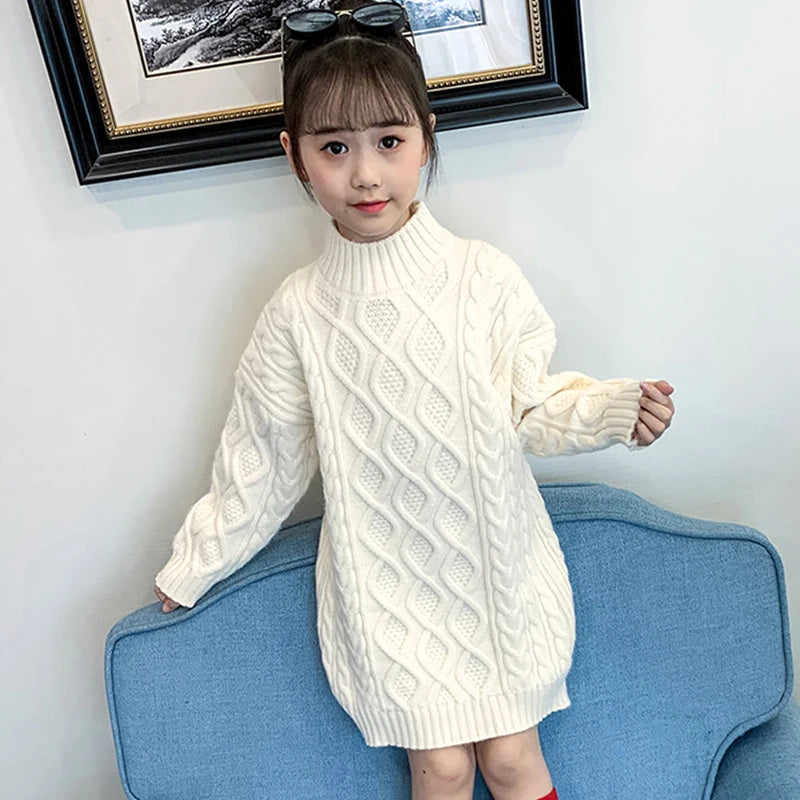 Long Knitted Sweater for Girls Ages 3-13 | Cozy Autumn and Winter Wool Blend Fashion