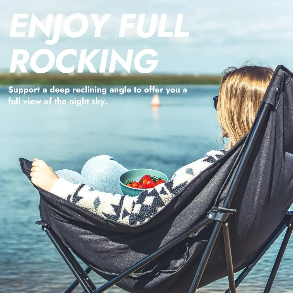 Oversized Portable Rocking Camping Chair with Full Padding, High Back Support, Side Storage Pocket & Carry Bag – Ideal for Outdoor & Patio Relaxation