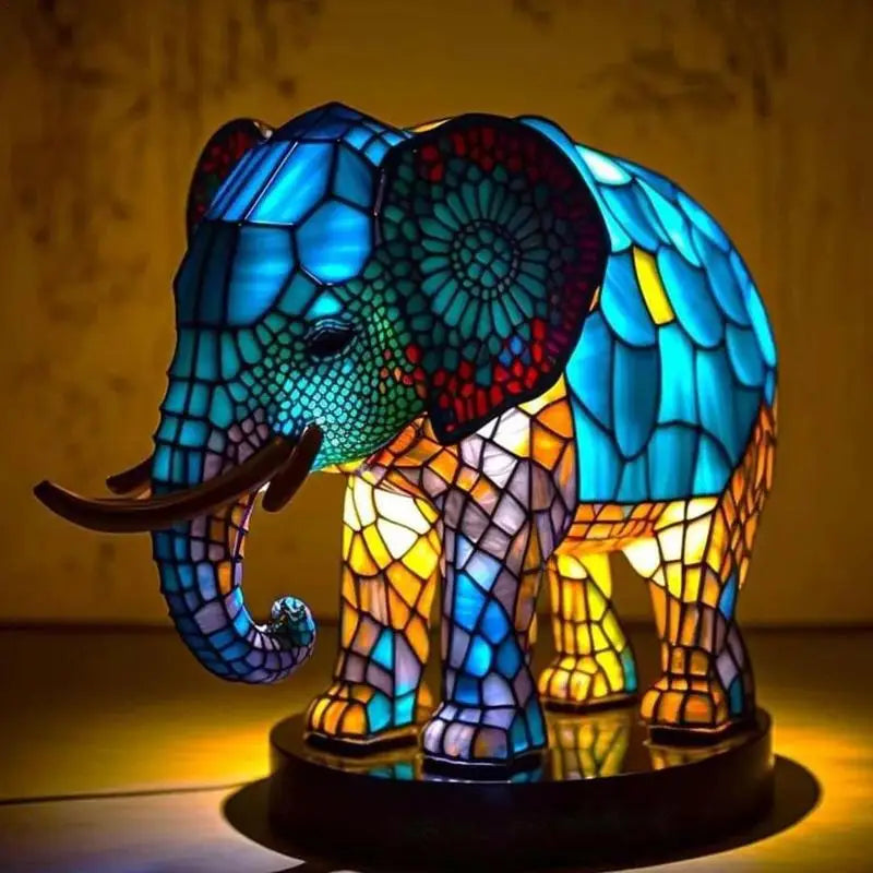 Stained Glass Animal Table Lamps - Unique Decorative Lighting featuring Dragon, Lion, Dolphin, Wolf, Turtle  & Elephant