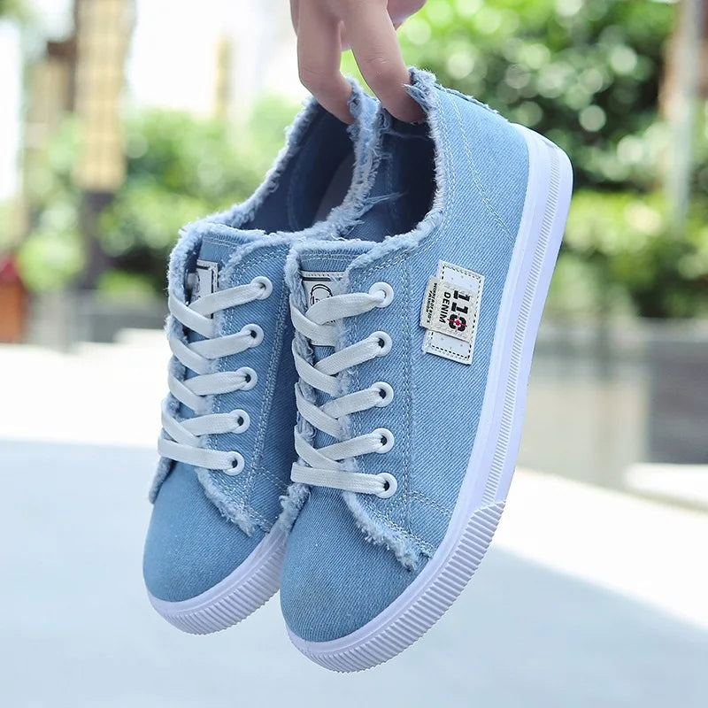 Women's Denim Canvas Shoes - Flat and Feminine Sneakers - Perfect for Casual Wear