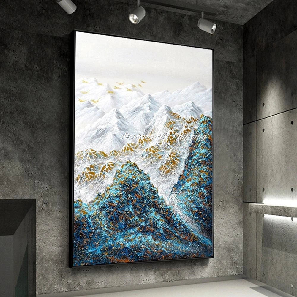 Mintura Handmade Abstract Snowy Mountain Oil Painting on Canvas - Unique Modern Wall Art for Any Room - Multiple Sizes Available