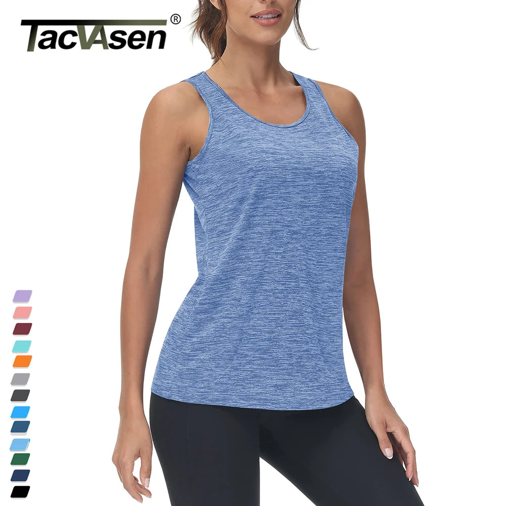 TACVASEN Women's Quick Dry Tank Tops for Outdoor Activities - Breathable Polyester Sportswear with Crew Neck and Regular Fit