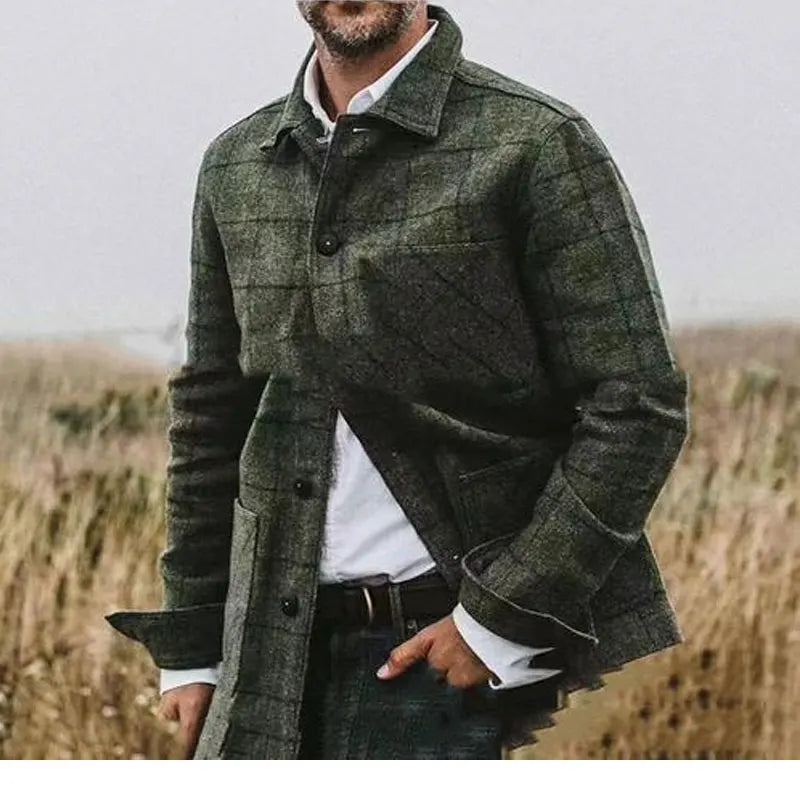 High Quality Vintage-Inspired Plaid Flannel Button-Down Jacket with Pockets for Men - Oversized Fit